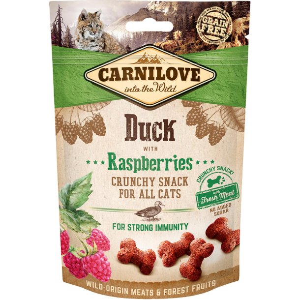 KNASENDE SNACK MED AND OG HINDBR TIL KAT FRA CARNILOVE - 50 GRAM
