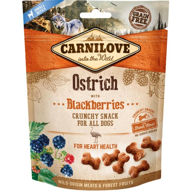 CARNILOVE KNASENDE SNACK MED STRUDS OG BROMBR - 200gr.
