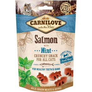 CRUNCHY SNACK MED LAKS OG MINT TIL KAT FRA CARNILOVE - 50 GRAM