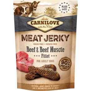 MEAT JERKY MED OKSEKD OG OKSEMUSKELKD FRA CARNILOVE - 100 GRAM