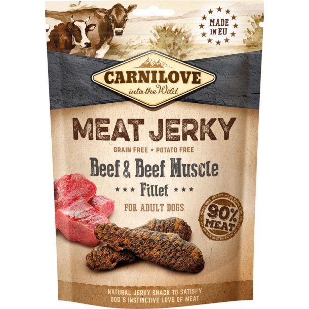 MEAT JERKY MED OKSEKD OG OKSEMUSKELKD FRA CARNILOVE - 100 GRAM