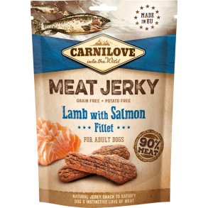 MEAT JERKY MED LAM OG LAKS FRA CARNILOVE - 100 GRAM
