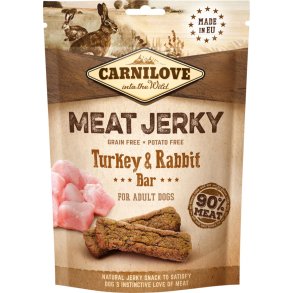 MEAT JERKY MED KALKUN OG KANIN FRA CARNILOVE - 100 GRAM