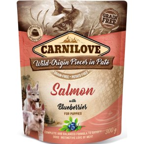 PATE MED LAKS OG BLBR FRA CARNILOVE TIL HVALP - 300 GRAM